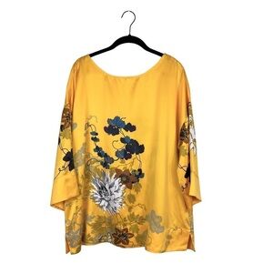 Soft Surroundings Zehra Botanical Floral Print Flowy 3/4 Sleeve Top Blouse M